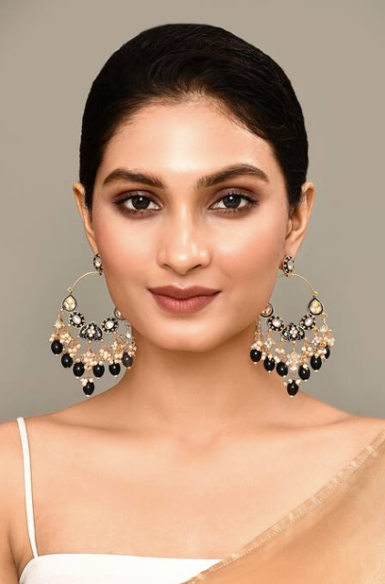 New Stylish Ethnic Partywear Black Hoops Kundan Earrings for Womens by House of Ree | Swadesiicart