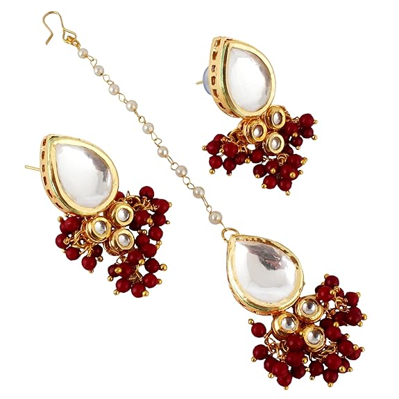 Tehzeeb Creations Back Meenakari Gold-Polished Tika Earring Combo Uncut Big Faux Kundan Choker Necklace set | Swadesiicart