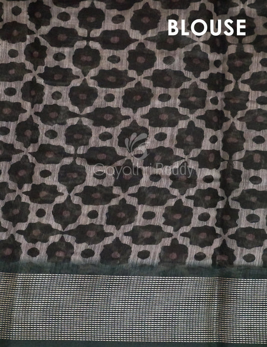 Dark Bottle Green Colour Mosaic Design Semi Chanderi Saree By Gayathri Reddy Designer Studio | Swadesiicart