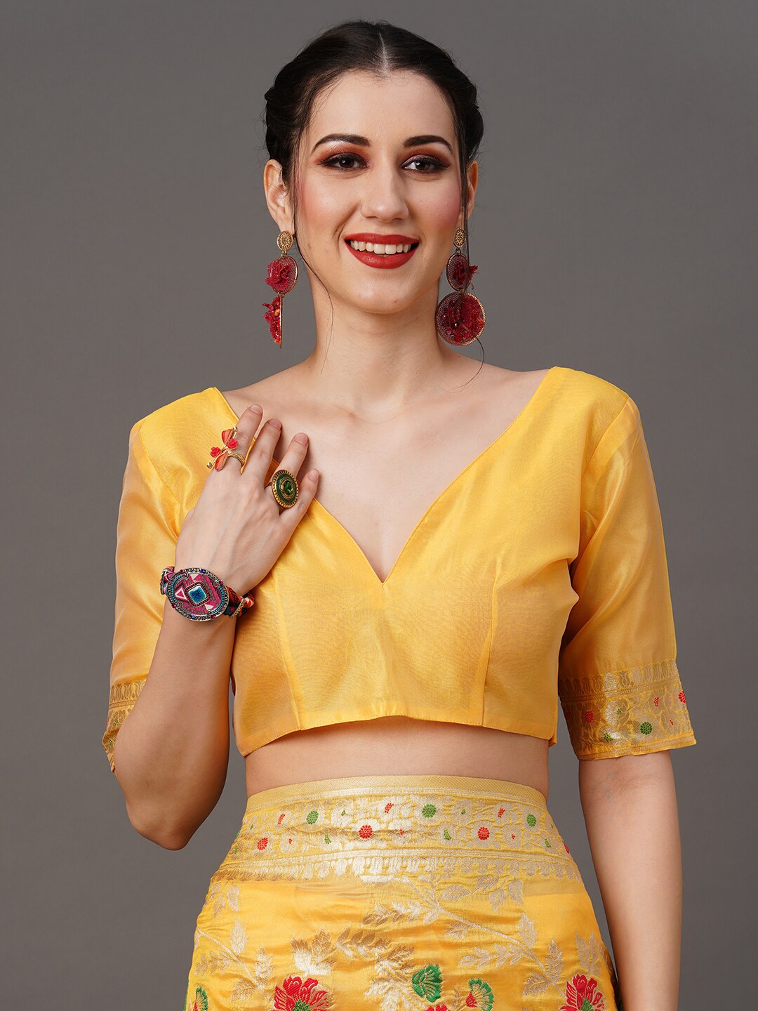 Mitera Floral Organza Banarasi Zari Saree With Blouse Piece | Swadesiicart