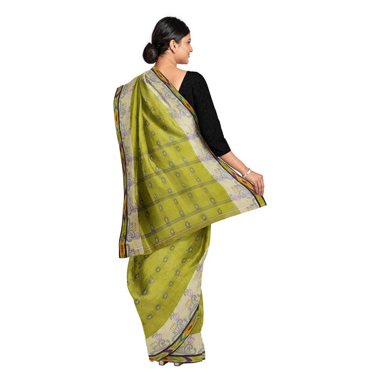 Exclusive Collection 100% Pure Cotton Olive Tant Saree With Hand Weaving Work - Swadesiicart