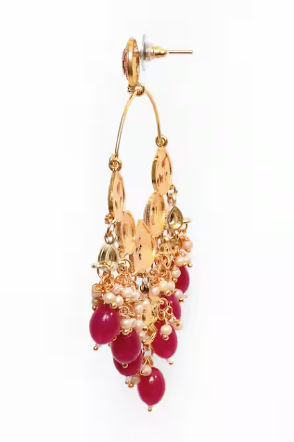 New Stylish Ethnic Partywear Pink Hoops Kundan Earrings for Womens by House of Ree | Swadesiicart