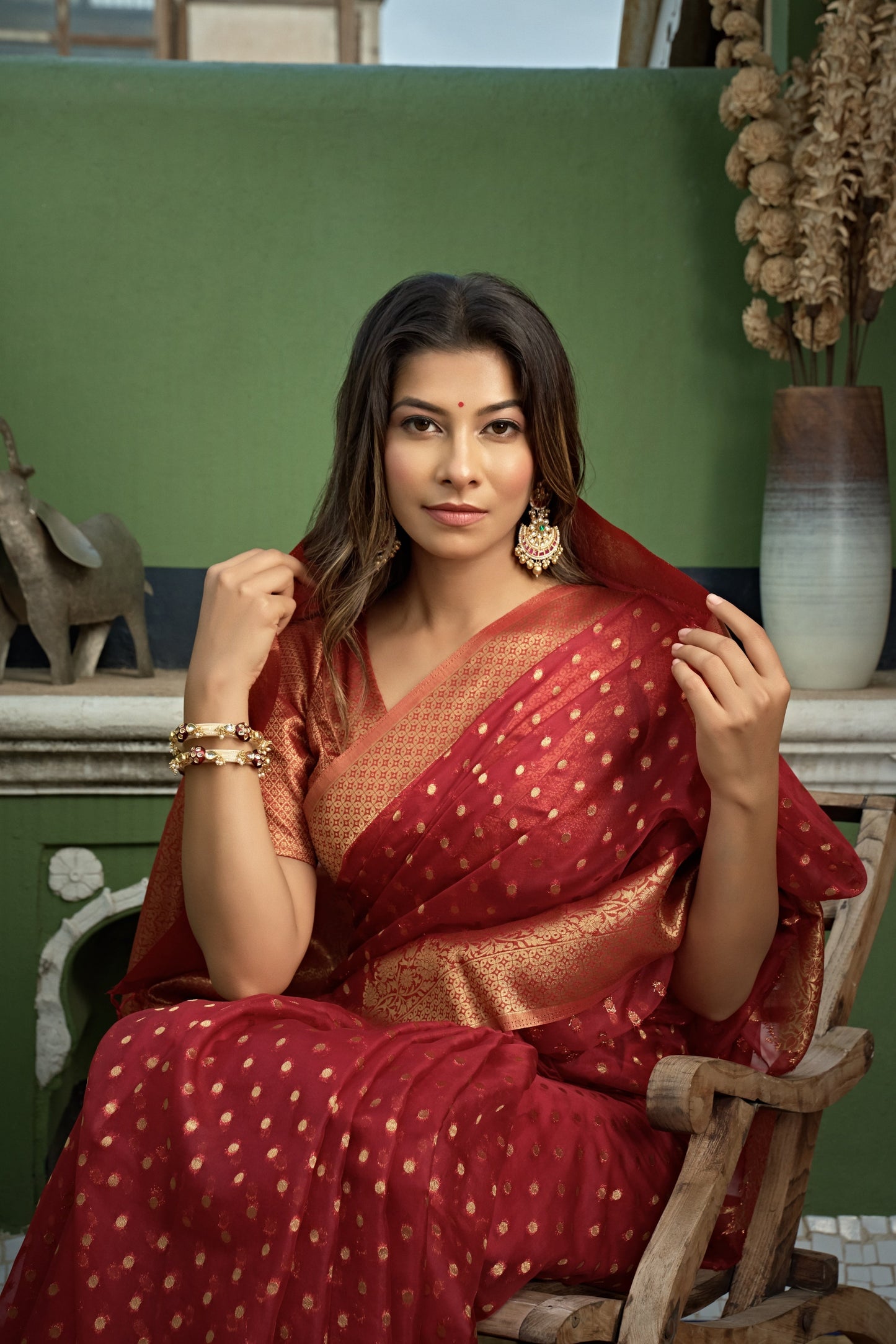 Vardha Apple Red Banarasi - Organza Saree | Swadesiicart