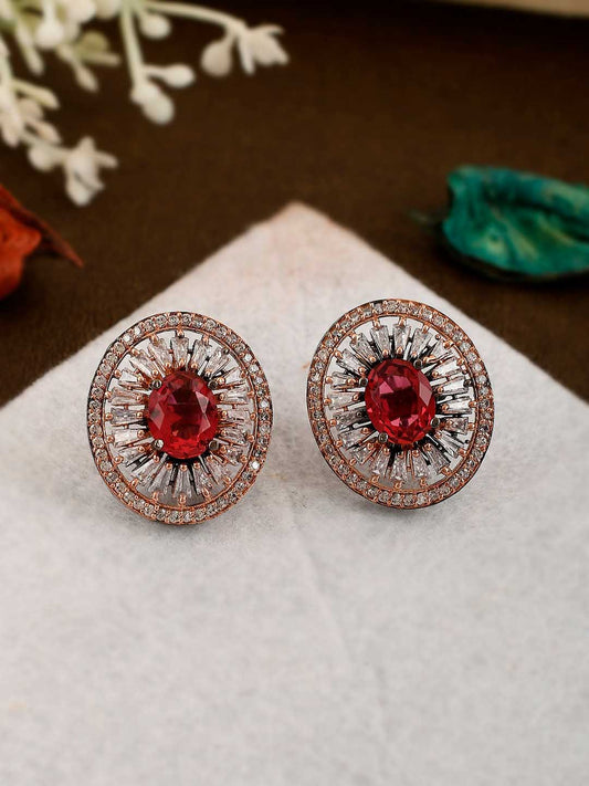 Shoshaa Rose Gold-Polished & White Circular Studs | Swadesiicart