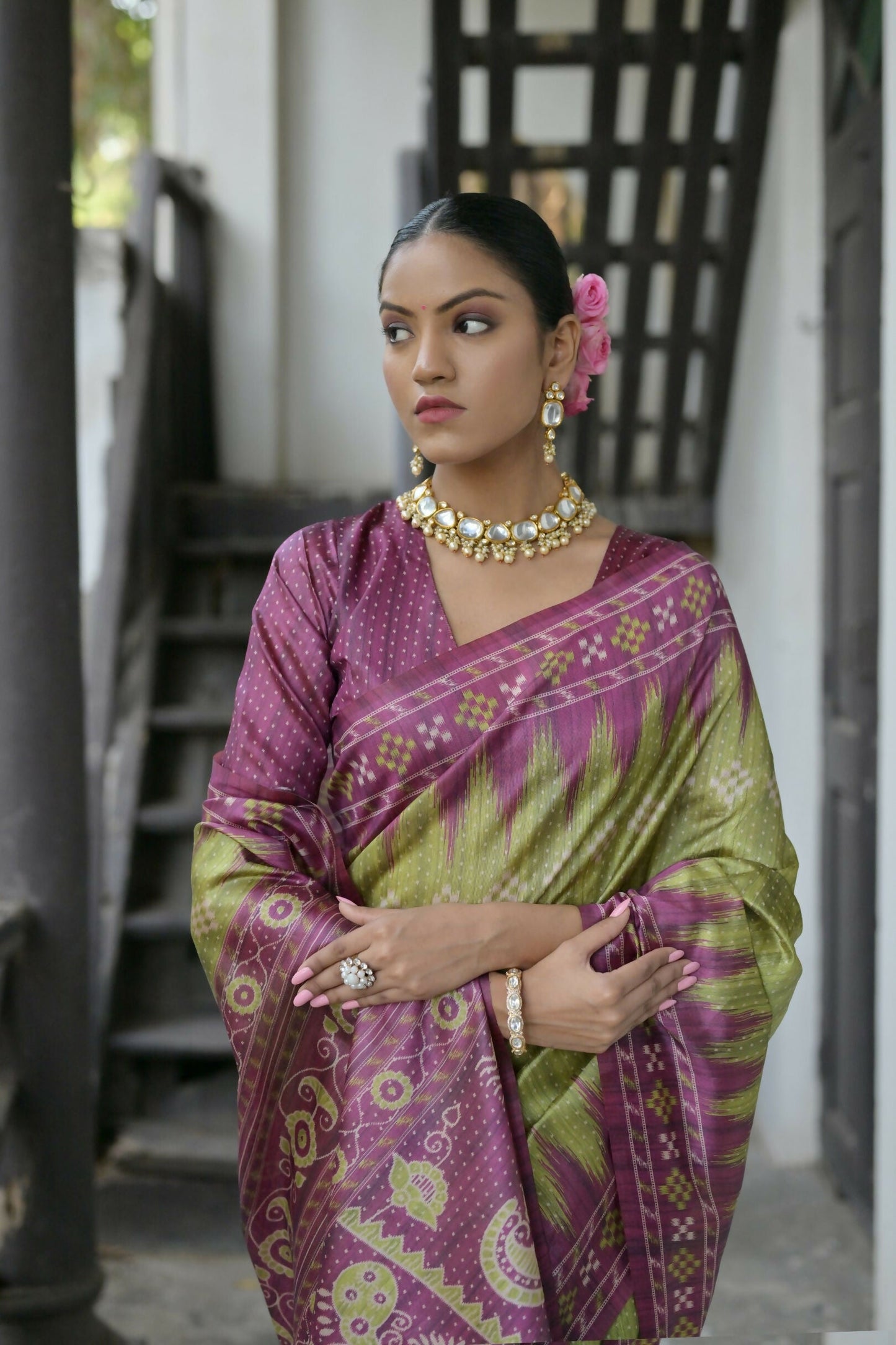 Vishnu Weaves Women's Mahendi Soft Tussar Silk Saree with Blouse - Swadesiicart
