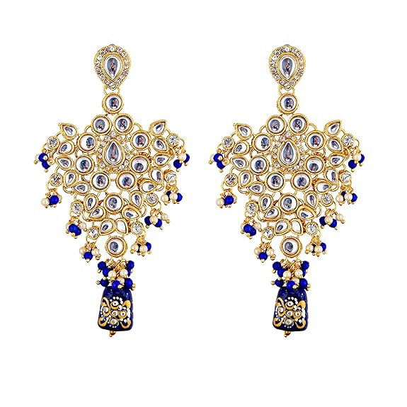 Tehzeeb Creations Traditional Gold-Polished Designer Blue Color Dulhan Choker Kundan Bridal Set | Swadesiicart