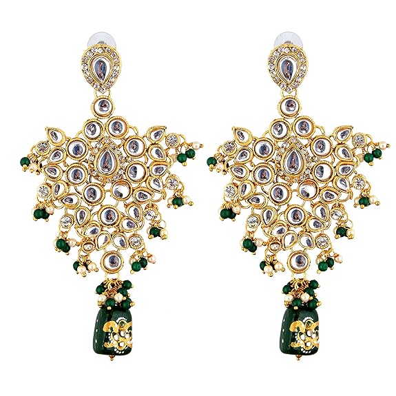 Tehzeeb Creations Traditional Gold-Polished Designer Blue Color Dulhan Choker Kundan Bridal Set | Swadesiicart