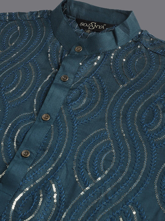Sojanya Ethnic Motifs Embroidered Sequinned Pure Cotton Kurta | Swadesiicart
