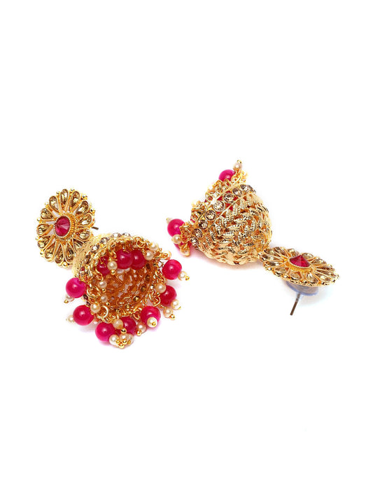 Shining Diva Gold-Polished Pink Dome Shaped Jhumkas | Swadesiicart