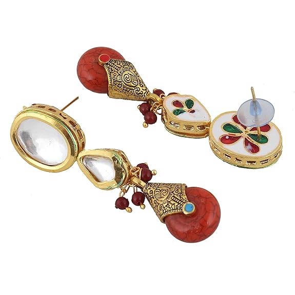 Tehzeeb Creations Back Meenakari Gold-Polished Tika Earring Jewellery Set Uncut Kundan Big Faux Kundan Dibbi Kundan Choker Necklace Set | Swadesiicart