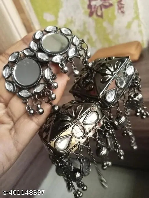 Tehzeeb Creations Women's Black Colour Oxidised Earrings | Swadesiicart