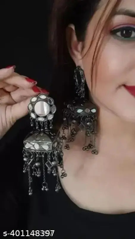 Tehzeeb Creations Women's Black Colour Oxidised Earrings | Swadesiicart