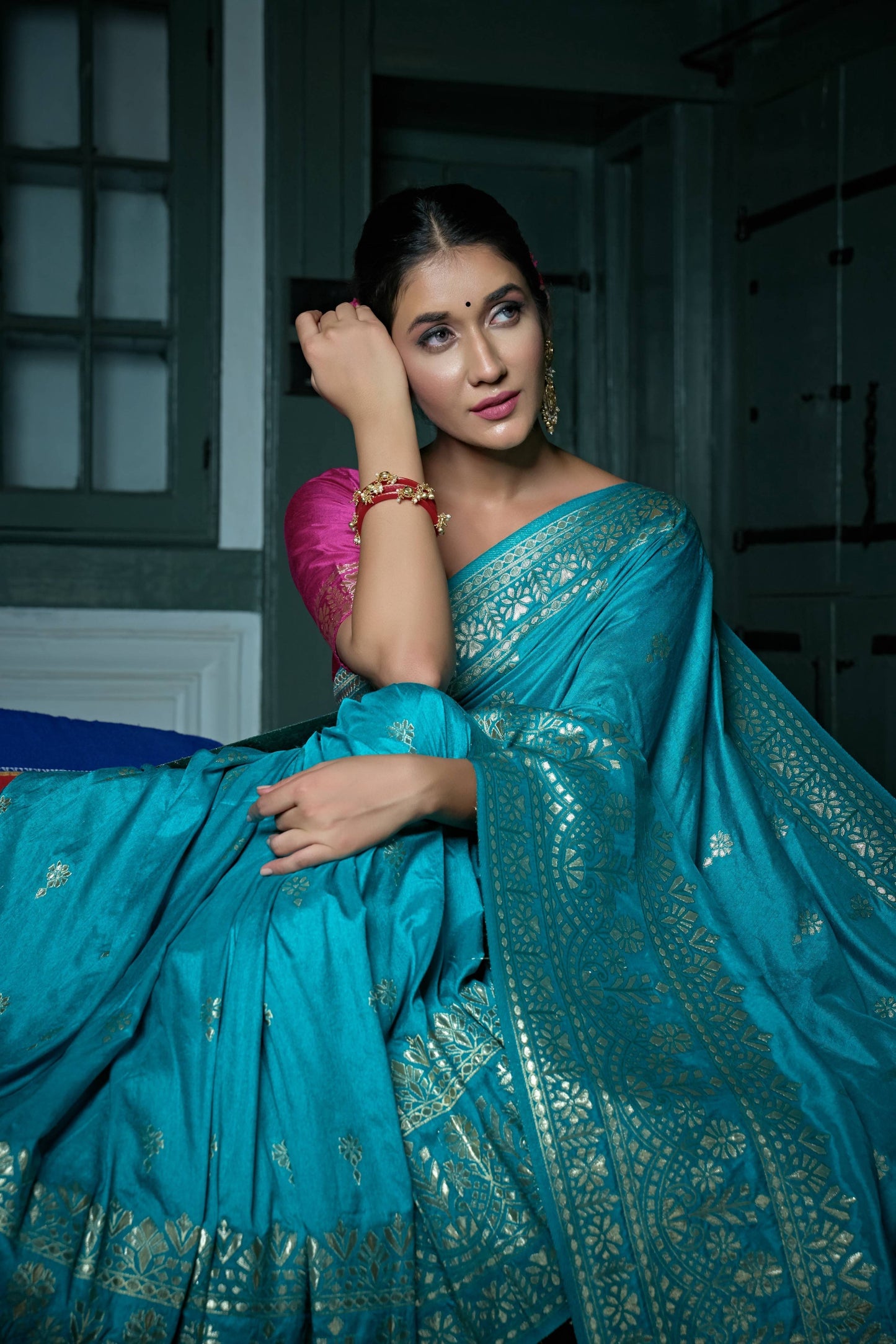 Vardha Sapphire Blue Golden Zari Banarasi Silk Saree | Swadesiicart