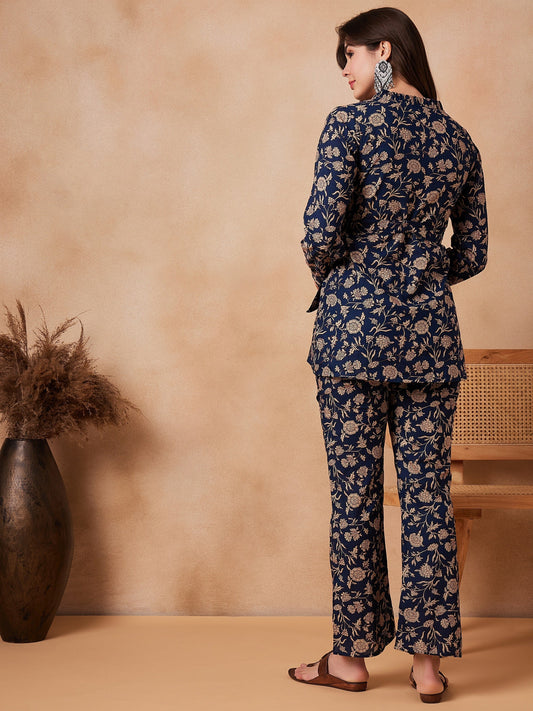 InWeave Navy Beige Co Ord Set - Swadesiicart