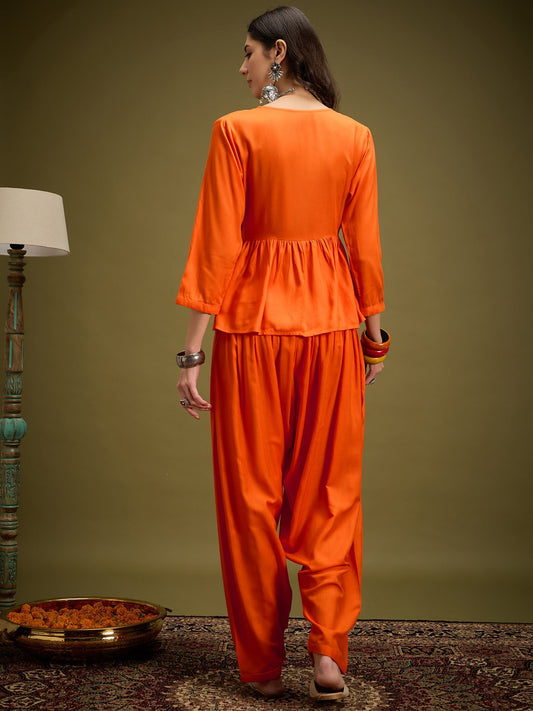 InWeave Orange Angrakha Dhoti Co Ord Set - Swadesiicart