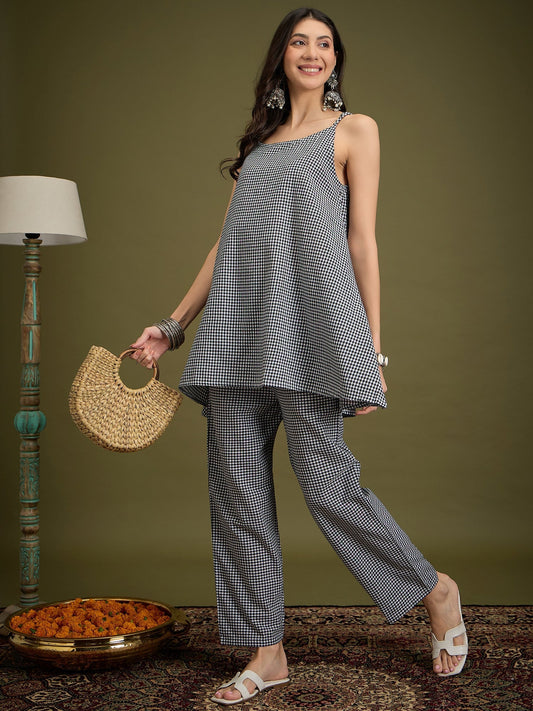 InWeave Black Small Check Strappy Co Ord Set - Swadesiicart