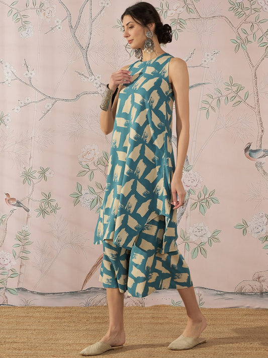InWeave Marin Teal Beige Kurta Set - Swadesiicart