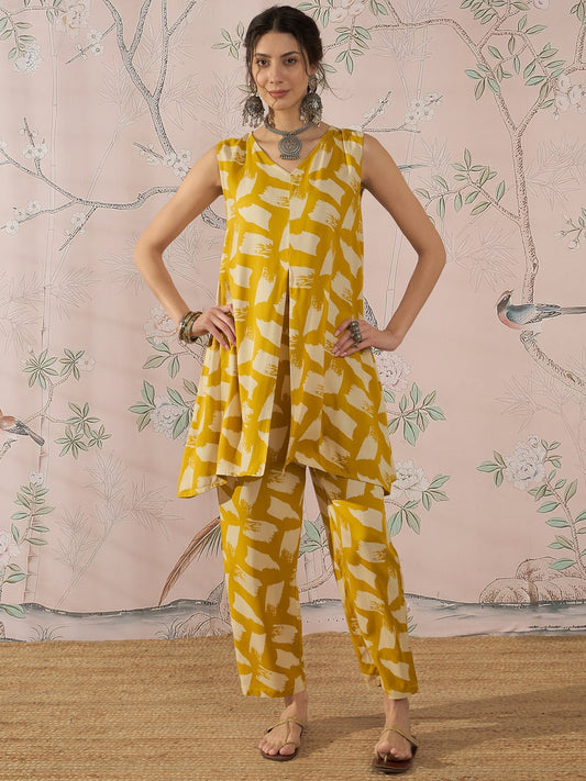 InWeave Honey Yellow Beige Slit Kurta Set - Swadesiicart
