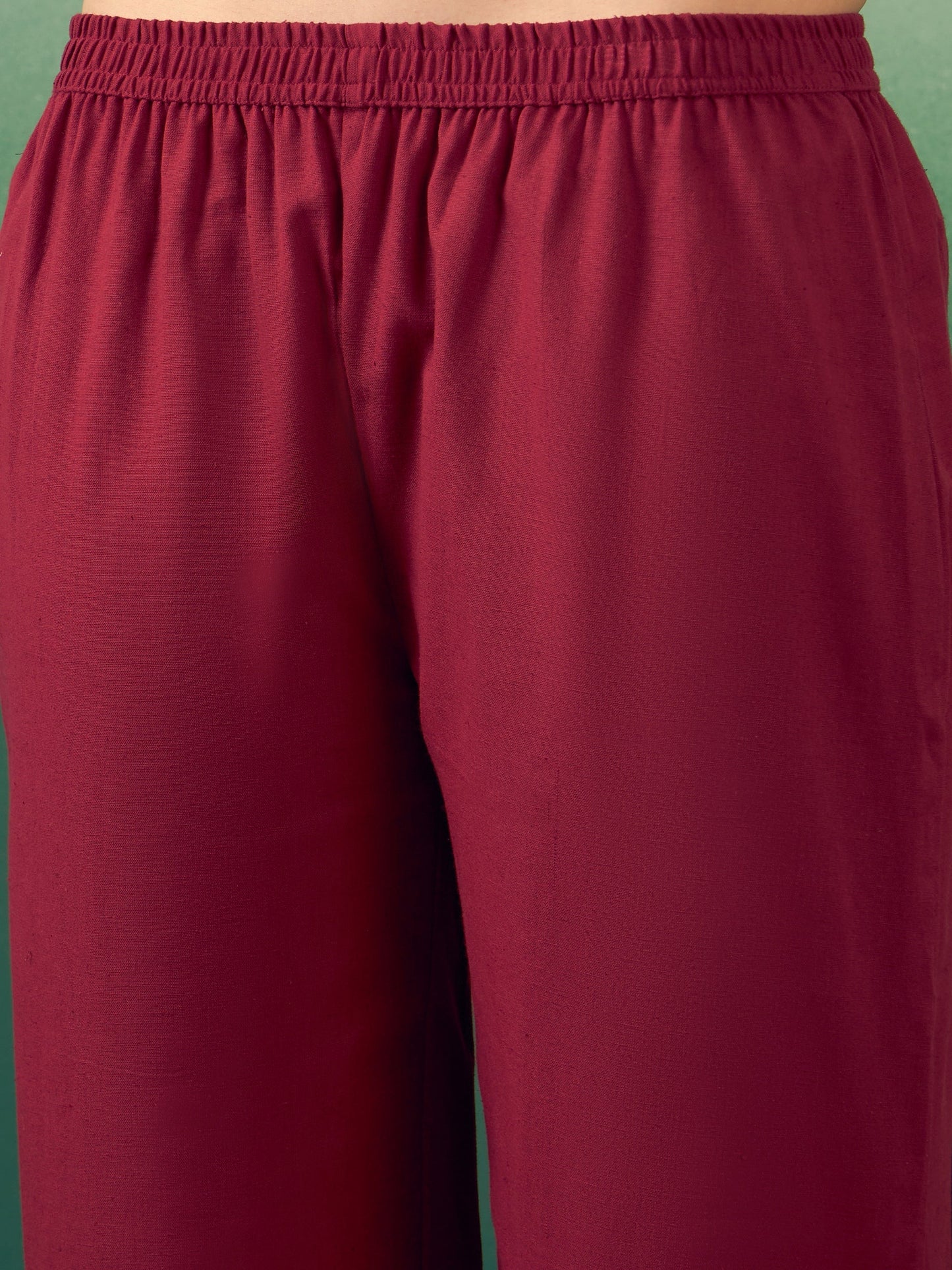 InWeave Burgundy Solid V Neck Short Kurta Pant Set - Swadesiicart