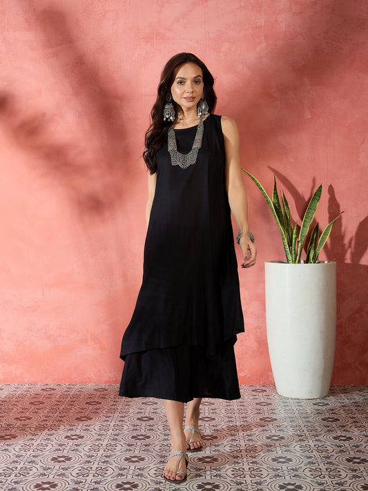 InWeave Black Kurta Short Palazzo Set - Swadesiicart