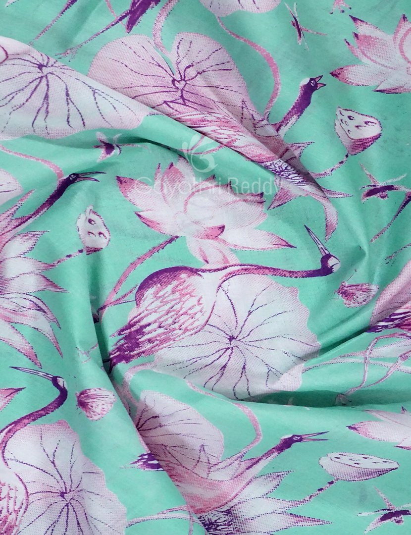 Block Print Mint Blue Coloured Mulmul Cotton Saree By Gayathri Reddy Designer Studio | Swadesiicart
