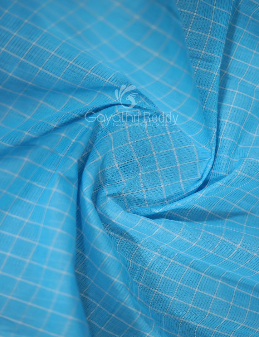 Sky Blue Coloured With Checks Pure Mangalgiri Cotton Saree By Gayathri Reddy Designer Studio | Swadesiicart