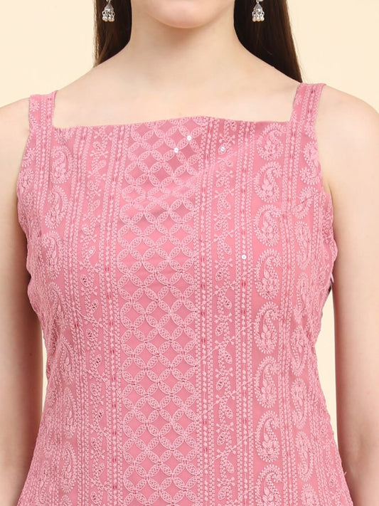 Kalini Ethnic Motifs Embroidered Chikankari Georgette Kurta | Swadesiicart