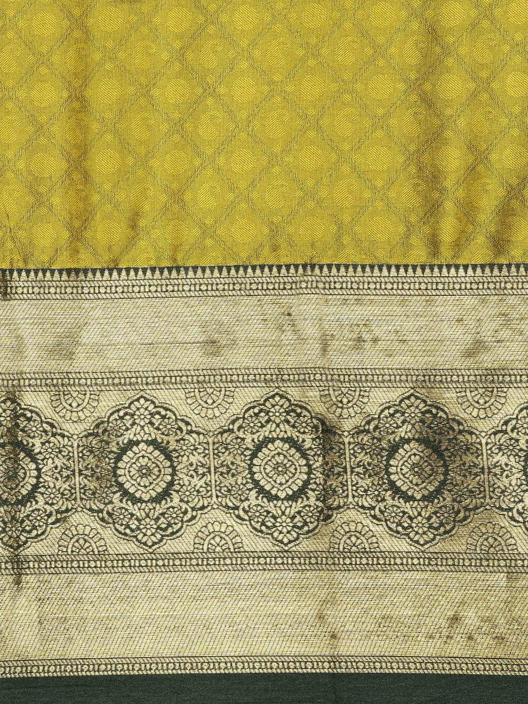 Mitera Olive Green Ethnic Motifs Zari Silk Cotton Banarasi Saree | Swadesiicart