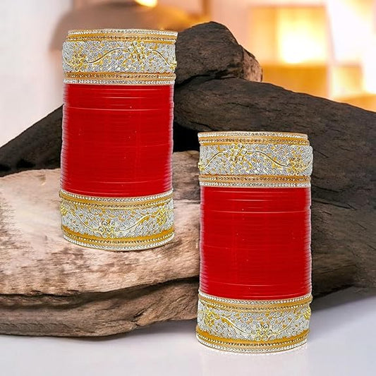 Tehzeeb Creations Bridal Bangle Set Red Color Chuda Dulhan Punjabi Choora Wedding Chura For Women - Swadesiicart