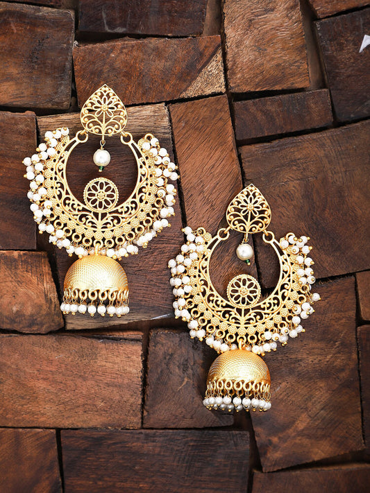 Yellow Chimes Women Gold-Toned Contemporary Chandbali Jumka Earrings | Swadesiicart