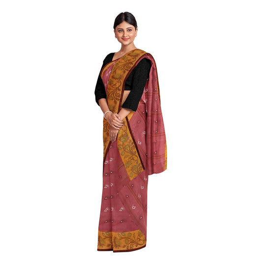 Exclusive Collection 100% Pure Cotton Mauve Tant Saree With Hand Weaving Work - Swadesiicart