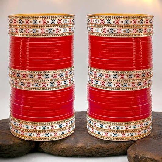 Tehzeeb Creations Bridal Bangle Set Red Designer Chura Wedding Punjabi Choora Fashion Jewellery Chuda Set - Swadesiicart