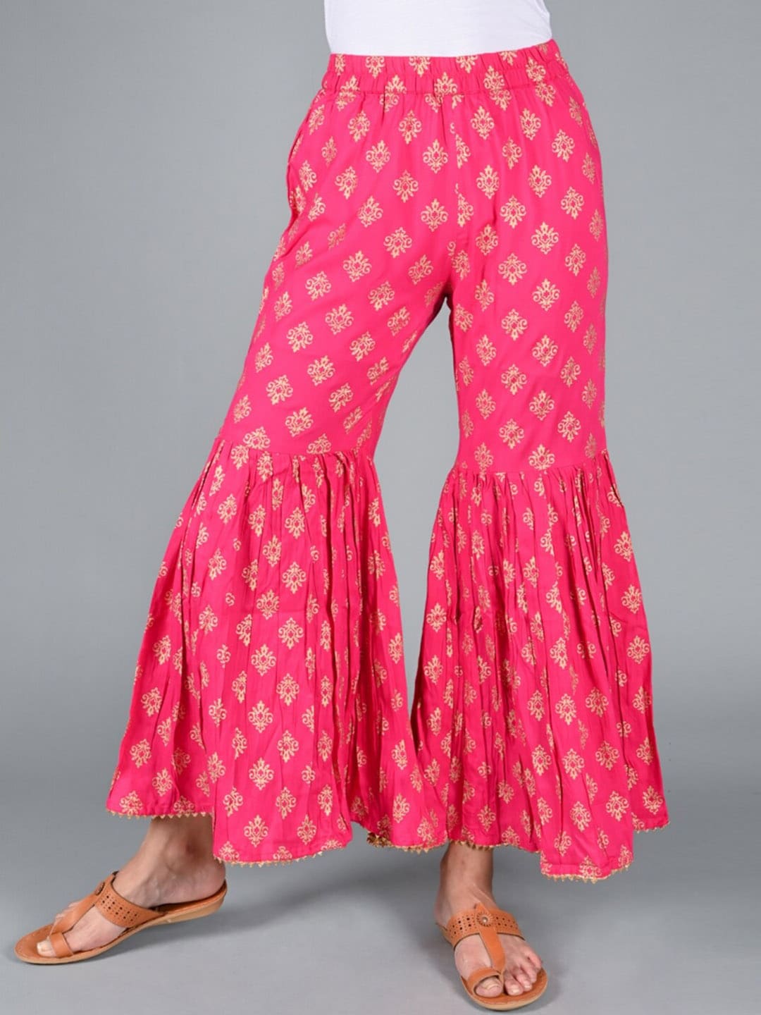 Kalini Women Pink Ethnic Motifs Printed Panelled Kurta with Sharara | Swadesiicart