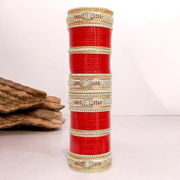 Tehzeeb Creations Bridal Bangle Set Red Designer Chura Wedding Punjabi Choora Fashion Jewellery Chuda Set for Women - Swadesiicart