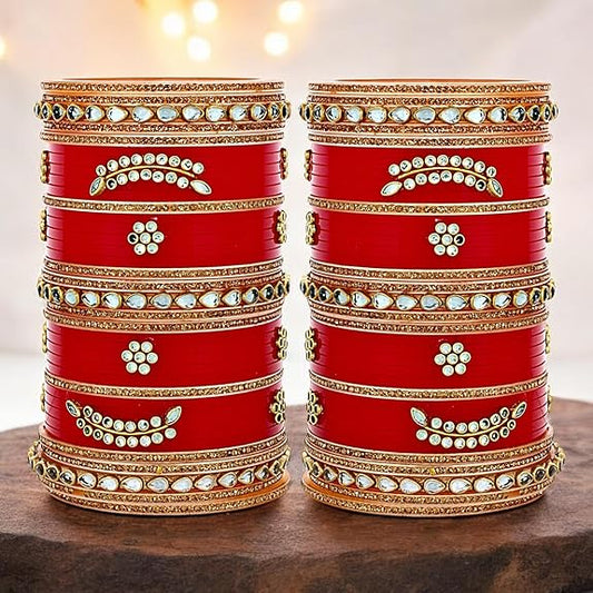 Tehzeeb Creations Bridal Bangle Set Red Designer Chura Wedding Punjabi Choora Fashion Jewellery Chuda For Women - Swadesiicart