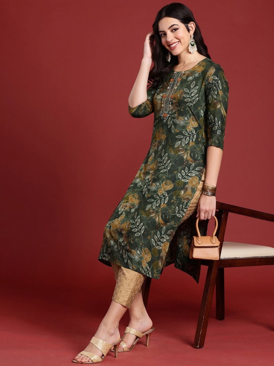 Anouk Women Floral Printed Thread Work Kurta - Swadesiicart