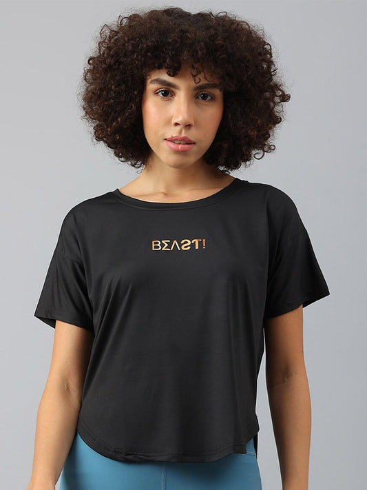 MKH Women Typography Drop-Shoulder Sleeves Dri-FIT Sports T-shirt - Swadesiicart