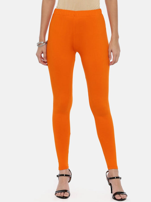 Souchii Orange Solid Slim-Fit Ankle-Length Leggings