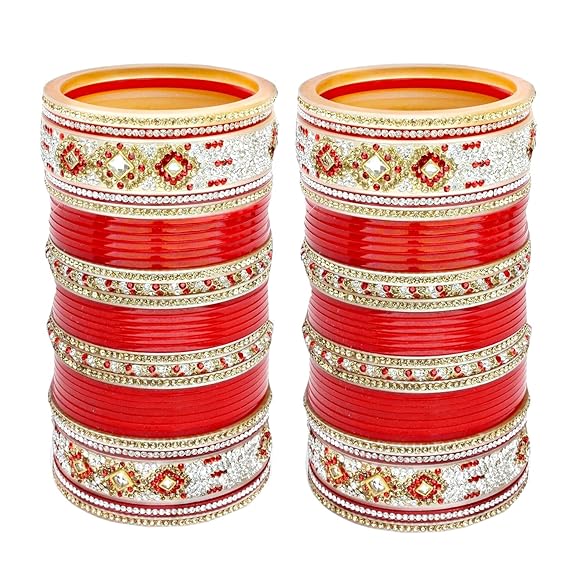 Tehzeeb Creations Bridal Bangle Set Designer Red Color Chuda Dulhan Punjabi Choora Fashion Wedding Chura for Women - Swadesiicart
