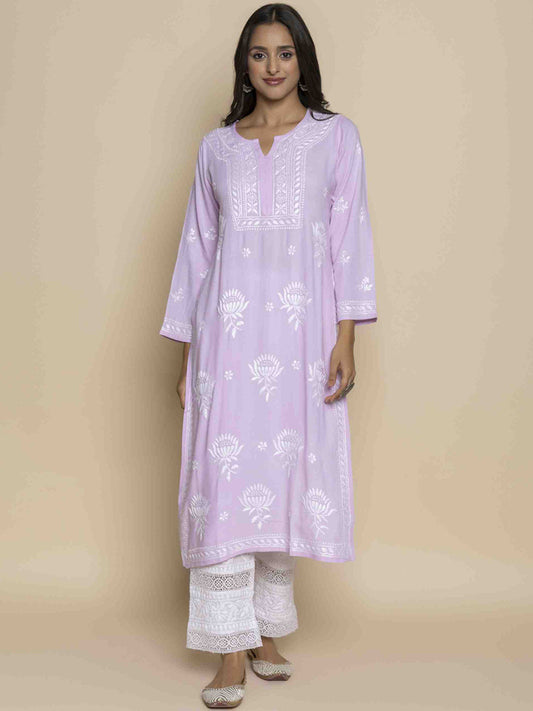HOUSE OF KARI Floral Embroidered Chikankari Straight Kurta | Swadesiicart
