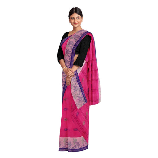 Exclusive Collection 100% Pure Cotton Pink Tant Saree With Hand Weaving Work - Swadesiicart
