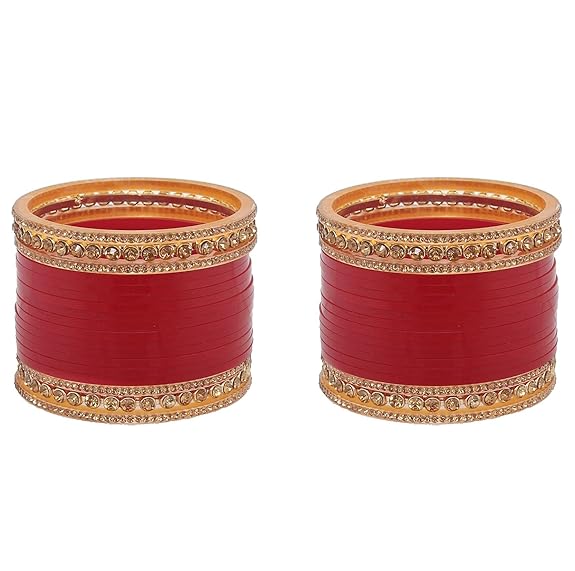 Tehzeeb Creations Bridal Bangle Set Wedding punjabi chuda, Designer chura CZ Stone Maroon Color Choora Set for Women - Swadesiicart