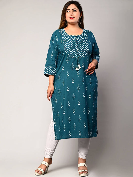 Swasti Women Blue & atlantic deep Ethnic Motifs Printed Chikankari Floral Kurta | Swadesiicart