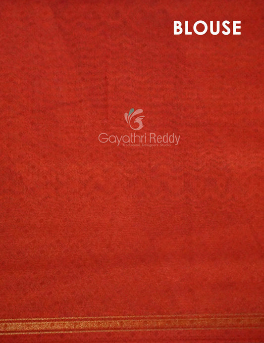 Shades of Dark Navy Blue With Orange Blouse Creeper Design Semi Chanderi Saree By Gayathri Reddy Designer Studio | Swadesiicart