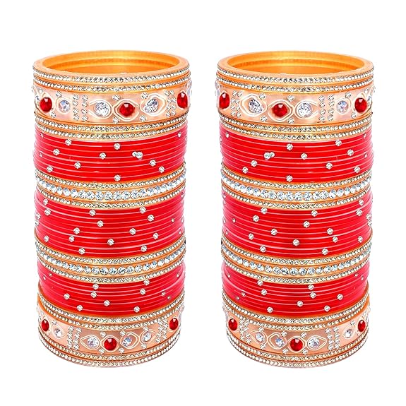 Tehzeeb Creations Bridal Bangle Set Wedding punjabi chuda, Designer chura, Red Acrylic Choora Set for Women - Swadesiicart