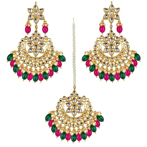 Tehzeeb CreationsEthnic Gold Plating Padmavat Jewelry Kundan Necklace Set for Girls & Women - Swadesiicart