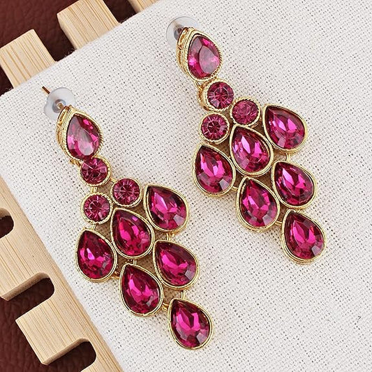 Tehzeeb Creations Designer Gold-Polished Elegant Stone Necklace Set For Women & Girls - Swadesiicart
