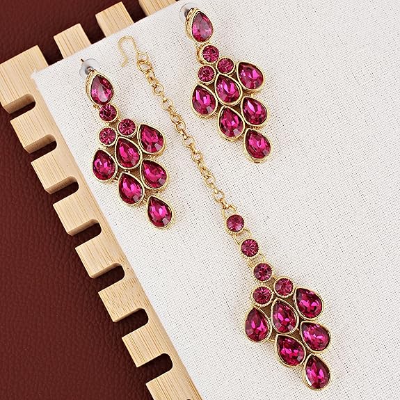 Tehzeeb Creations Designer Gold-Polished Elegant Stone Necklace Set For Women & Girls - Swadesiicart