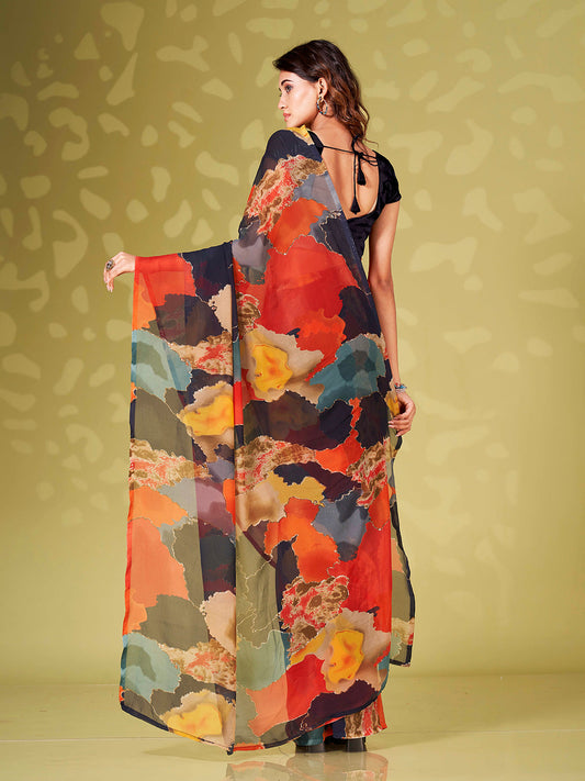 Tikhi Imli Abstract Printed Ready To Wear Saree | Swadesiicart