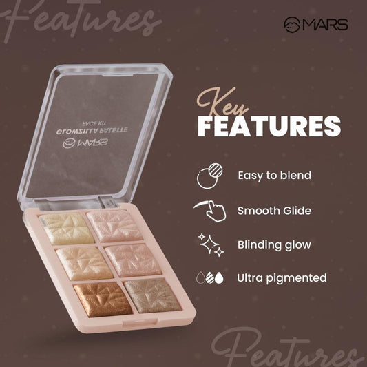 MARS Cosmetics Glowzilla 6 Shade Face Highlighter Palette - 03 - Swadesiicart